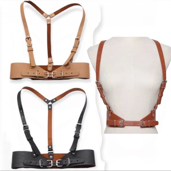 NEW Suspenders Brown Body Harness Adjustable Chest Harness Leather Belt …*NEW*